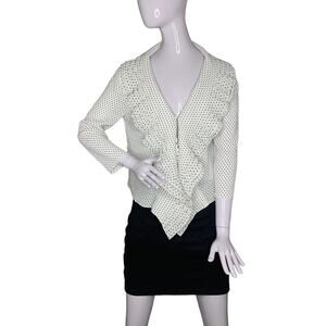 Caelian Women Top White with Black Polka Dot Size S Collared